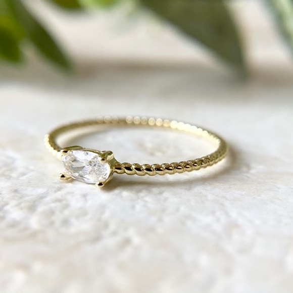 Dainty 14k Gold Plated CZ Ring Minimalist 925 Sterling Silver Stacking Ring - Picture 3 of 5